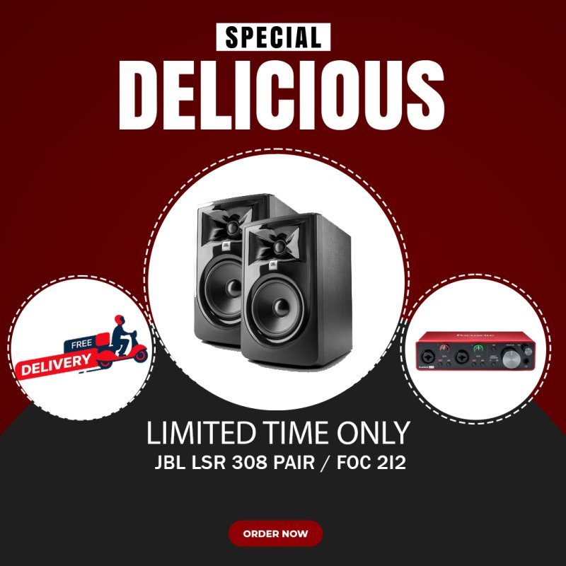 Jbl lsr308 (discontinued) 8" two-way powered studio monitor + 2 channel soundcard